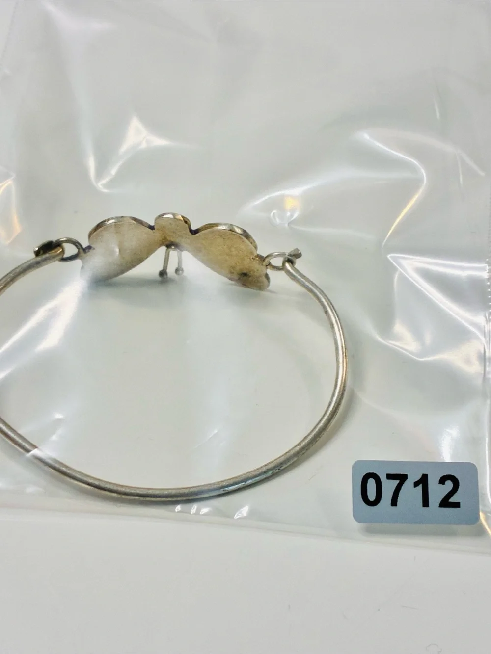 Iridescent Pink & Purple Mother of Pearl Inlay Butterfly Bangle Bracelet 925S
